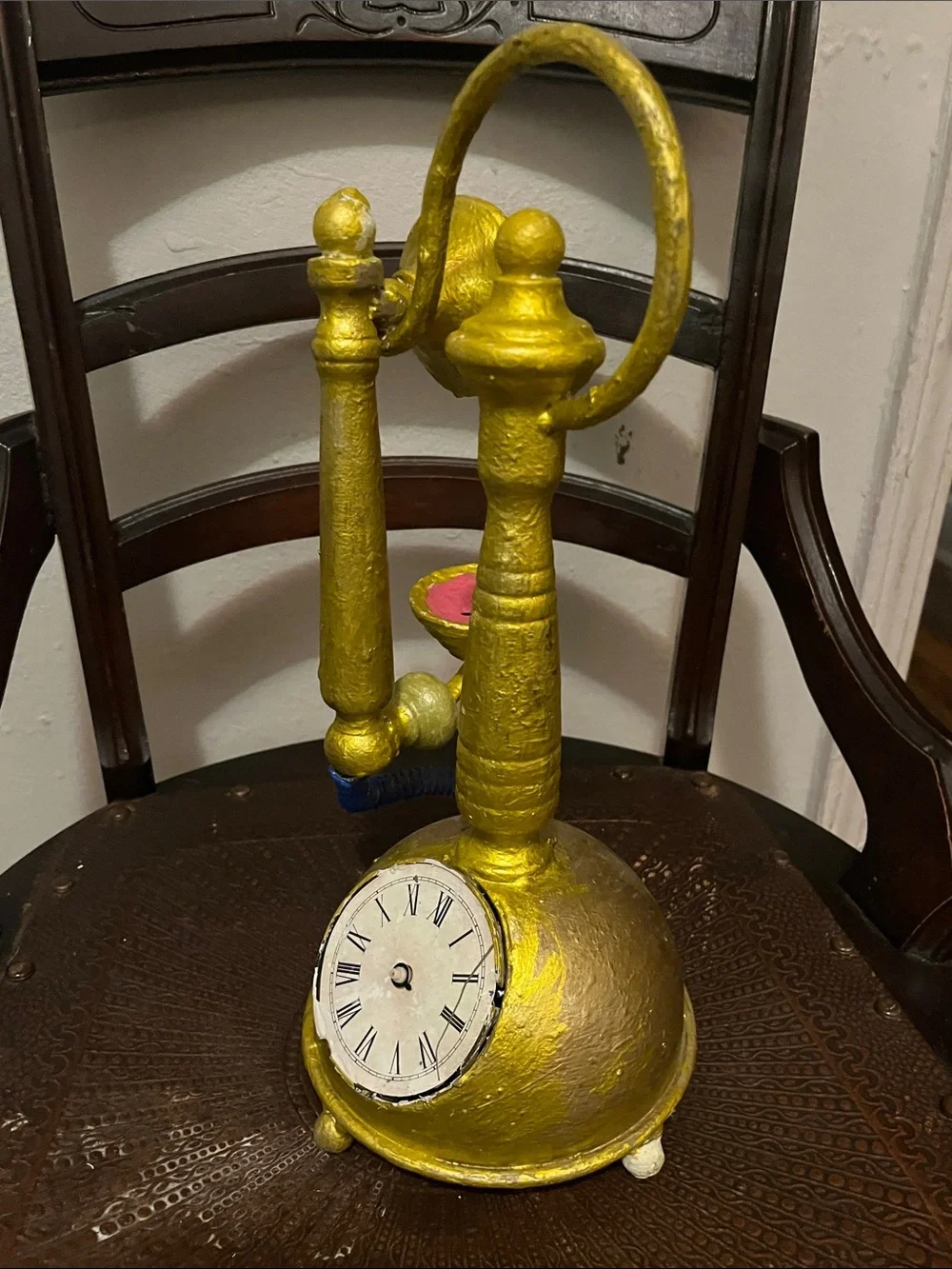 Gold Sculptural Vintage-Style Table Clock - Decorative Home Accent